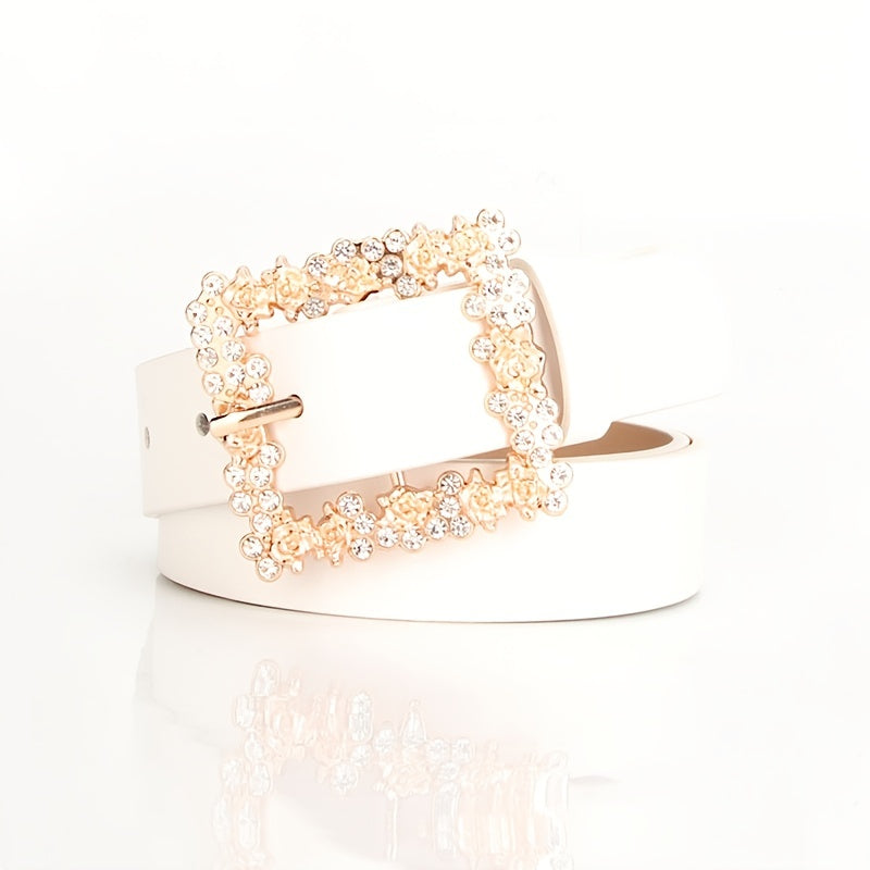 2023 Women'S Fashion Accessory, Elegant Alloy Rhinestone Pin Buckle Belt, Versatile Dress Decorative Accessory, Casual & Sporty Style, Hand Washable - Ideal for Weekend and Festive Occasions, Weekend Casual Wear|Elegant Acces