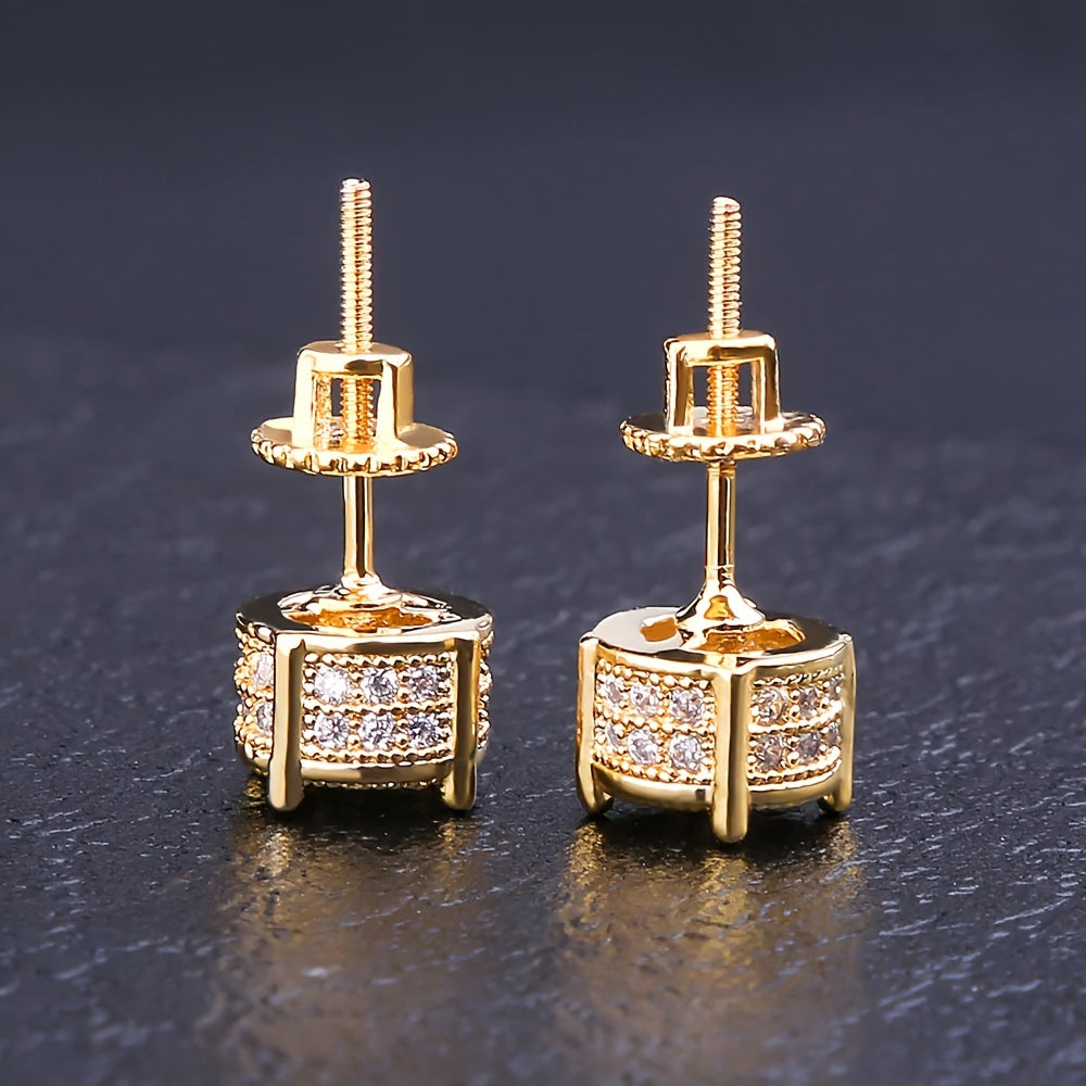Set of 2 S925 Silvery Hip-Hop Men'S Earrings Featuring Synthetic Zirconia with Micro-Setting And Color Plating in a Round Design.