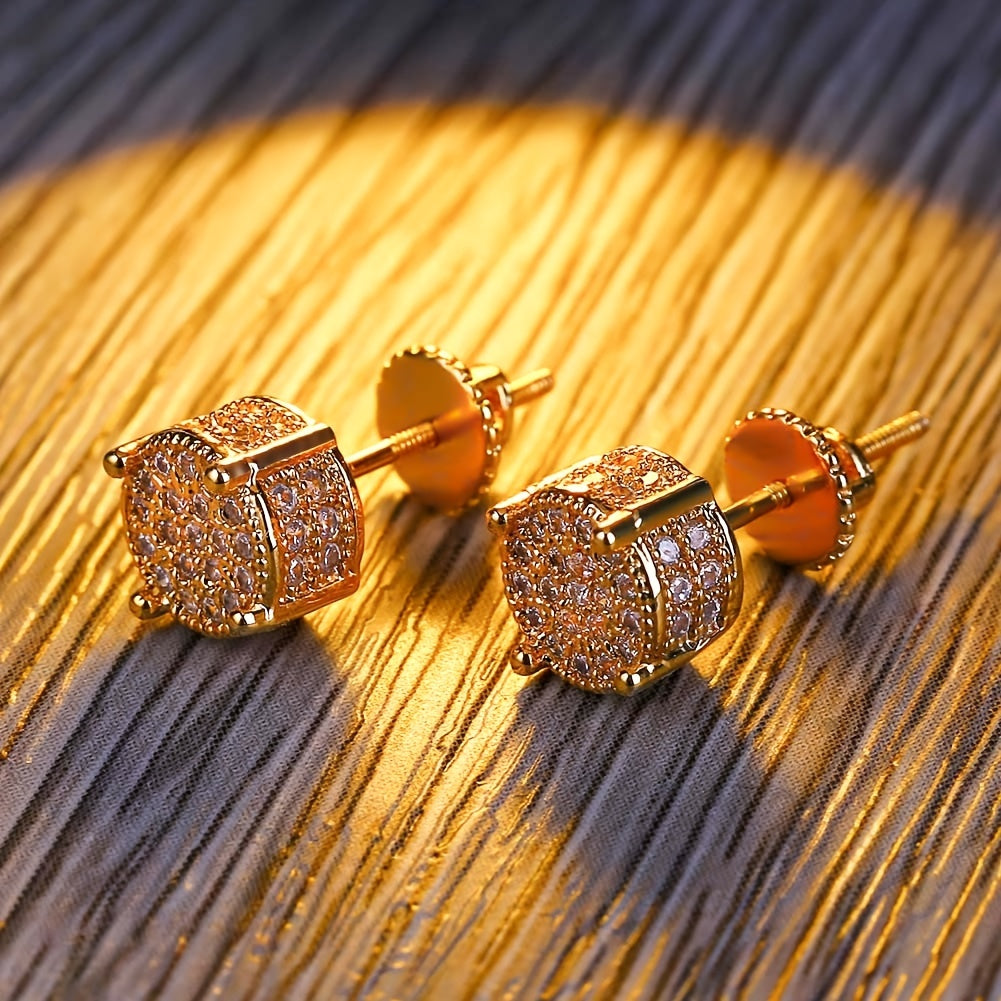 Set of 2 S925 Silvery Hip-Hop Men'S Earrings Featuring Synthetic Zirconia with Micro-Setting And Color Plating in a Round Design.