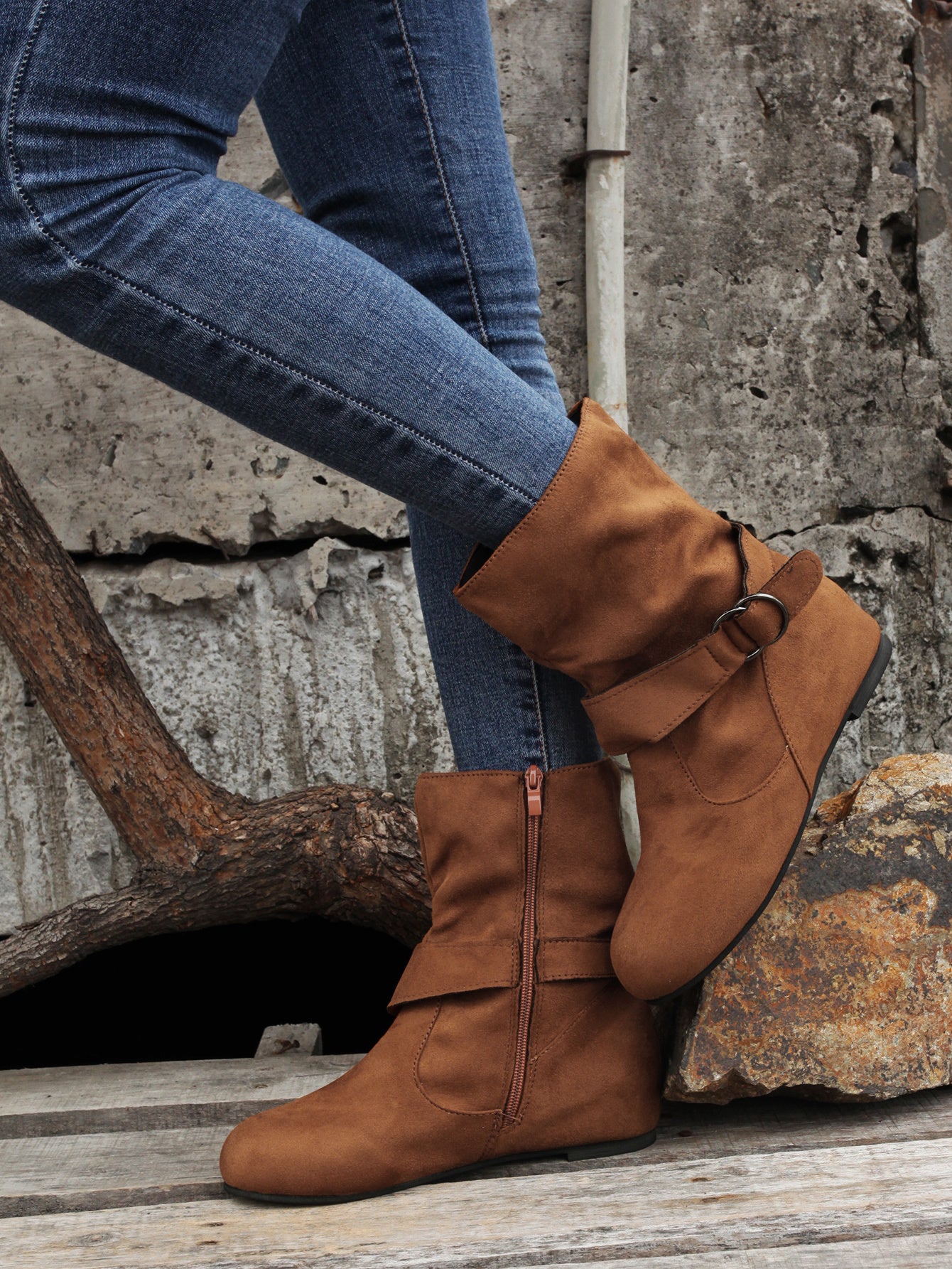 1.18inch Inner Height Increase Women's Short Boots with Flat Sole, Buckle Closure, Comfortable, Warm, and Lightweight, Women Shoes