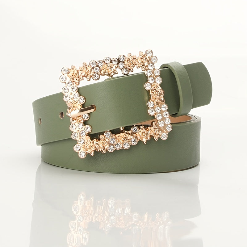 2023 Women'S Fashion Accessory, Elegant Alloy Rhinestone Pin Buckle Belt, Versatile Dress Decorative Accessory, Casual & Sporty Style, Hand Washable - Ideal for Weekend and Festive Occasions, Weekend Casual Wear|Elegant Acces