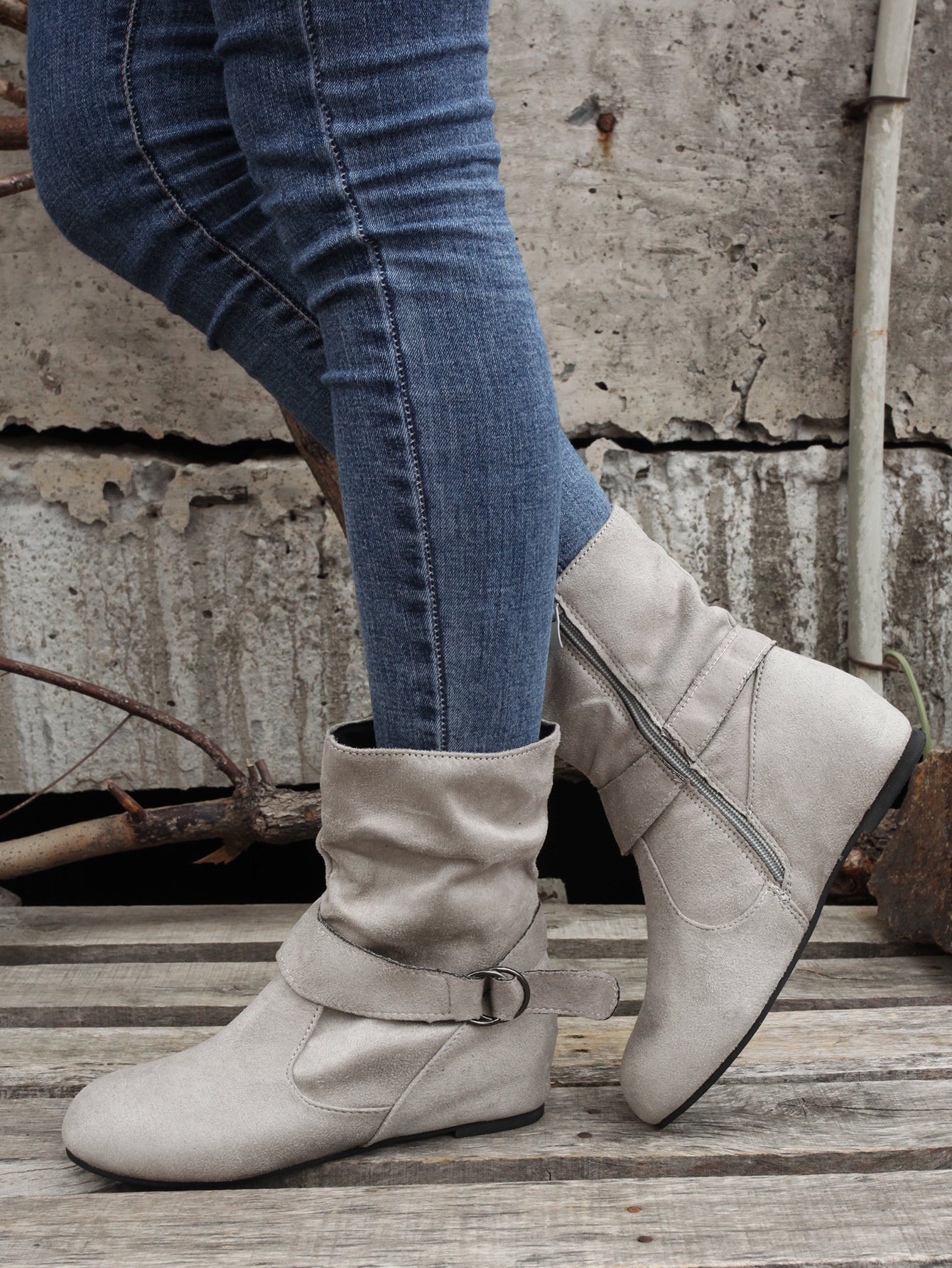 1.18inch Inner Height Increase Women's Short Boots with Flat Sole, Buckle Closure, Comfortable, Warm, and Lightweight, Women Shoes