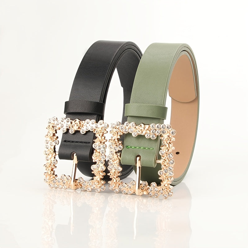 2023 Women'S Fashion Accessory, Elegant Alloy Rhinestone Pin Buckle Belt, Versatile Dress Decorative Accessory, Casual & Sporty Style, Hand Washable - Ideal for Weekend and Festive Occasions, Weekend Casual Wear|Elegant Acces
