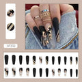 Lirches 24pcs Press-On Nails, Hot Golden Butterfly Fake Nails, Pre-made Matte Golden Glitter Wearable Nail Tips, Light Luxury Rhinestone Style, Instagram-Inspired Manicure Nail Stickers, Includes Jelly Glue + Nail File