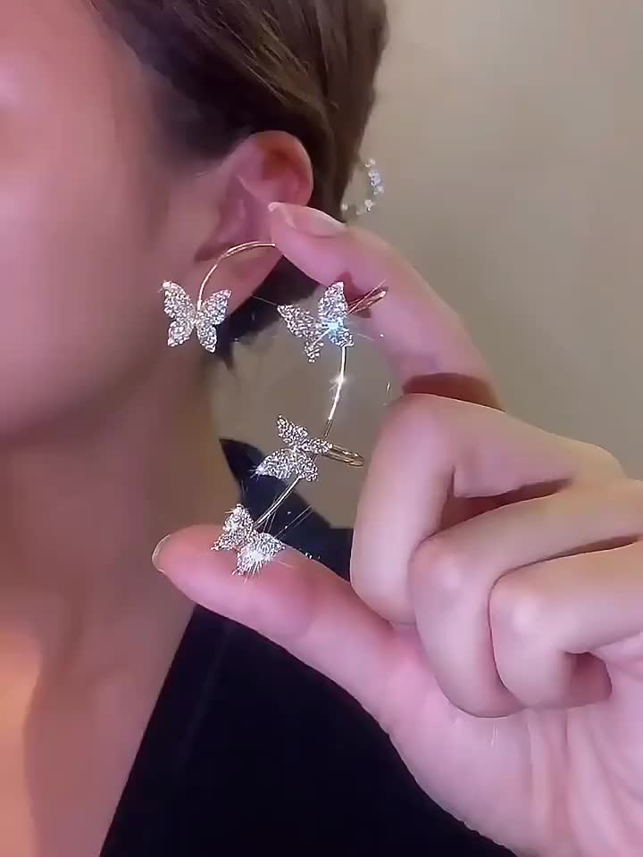 [Luxury French-style Butterfly Earrings] French-style Golden Sparkling Butterfly Luxury Butterfly Earrings
