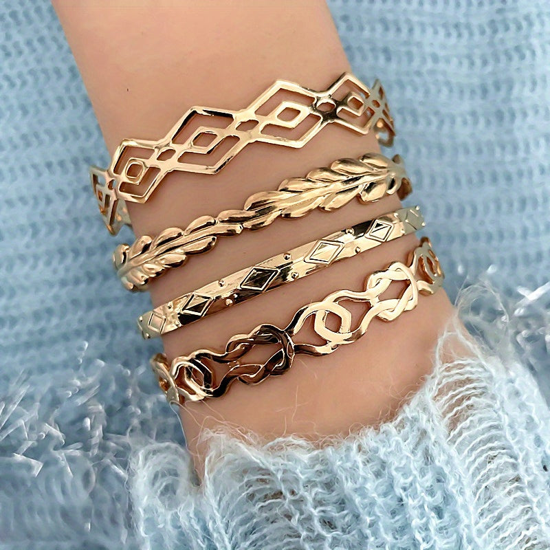 4pcs Fruit Flower Love Rhombus Bracelet Set - Unique Irregular Pattern, Hand Accessories for Stylish Wear