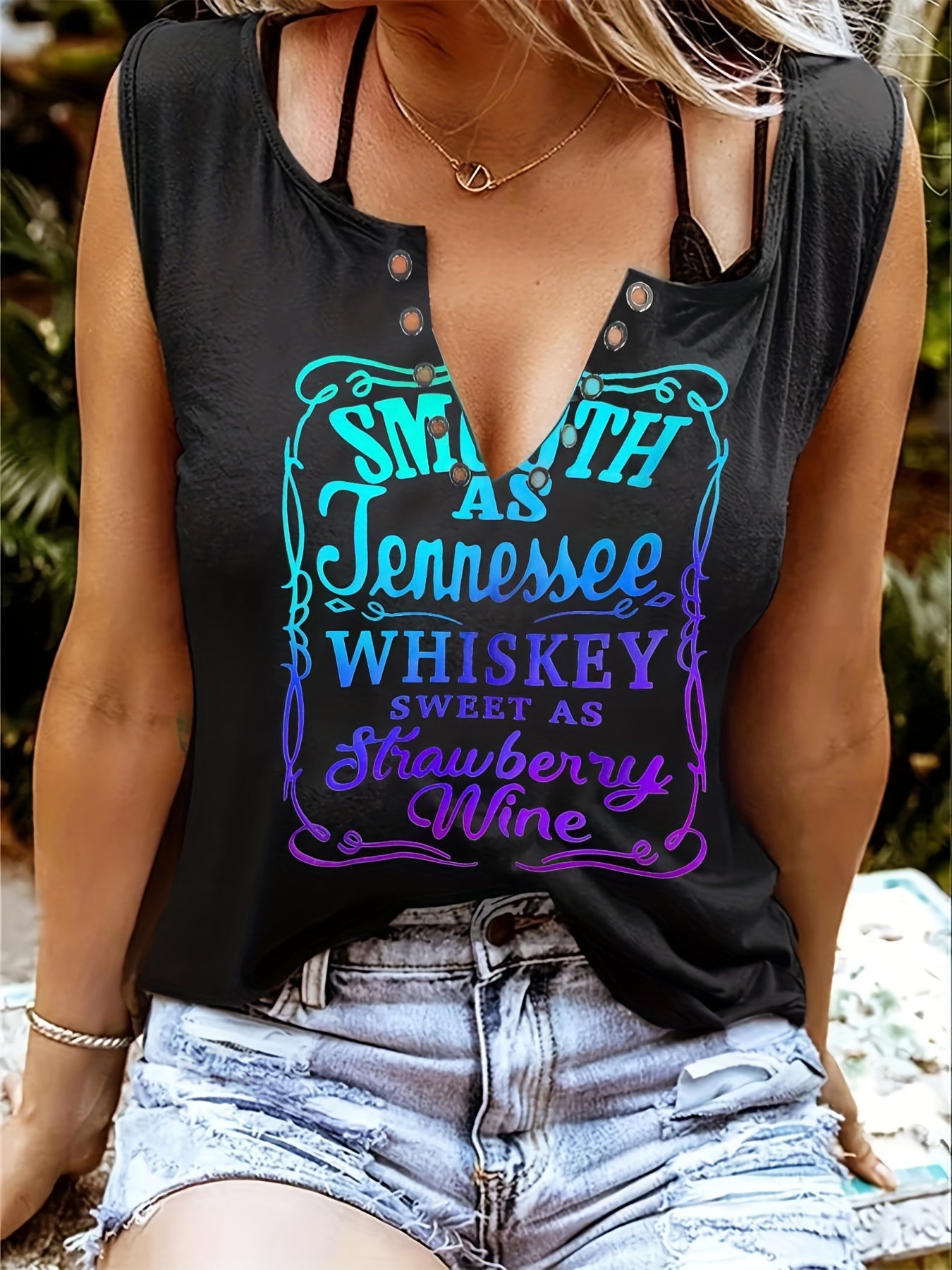 Women' Country Music V-Neck Sleeveless Tank Top - Wide Strap Casual Shirt Suitable for Concerts, Dance Halls & Casual Attire - Machine Washable - Lettering Top