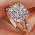 [Large Multi Row Rings] White Synthetic Zirconia Large Multi Row Rings | Stylish Couples Jewelry, Wedding Gifts, Holiday Accessories, Elegant Plated Luxury Statement Rings