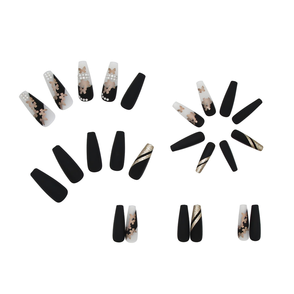 Lirches 24pcs Press-On Nails, Hot Golden Butterfly Fake Nails, Pre-made Matte Golden Glitter Wearable Nail Tips, Light Luxury Rhinestone Style, Instagram-Inspired Manicure Nail Stickers, Includes Jelly Glue + Nail File