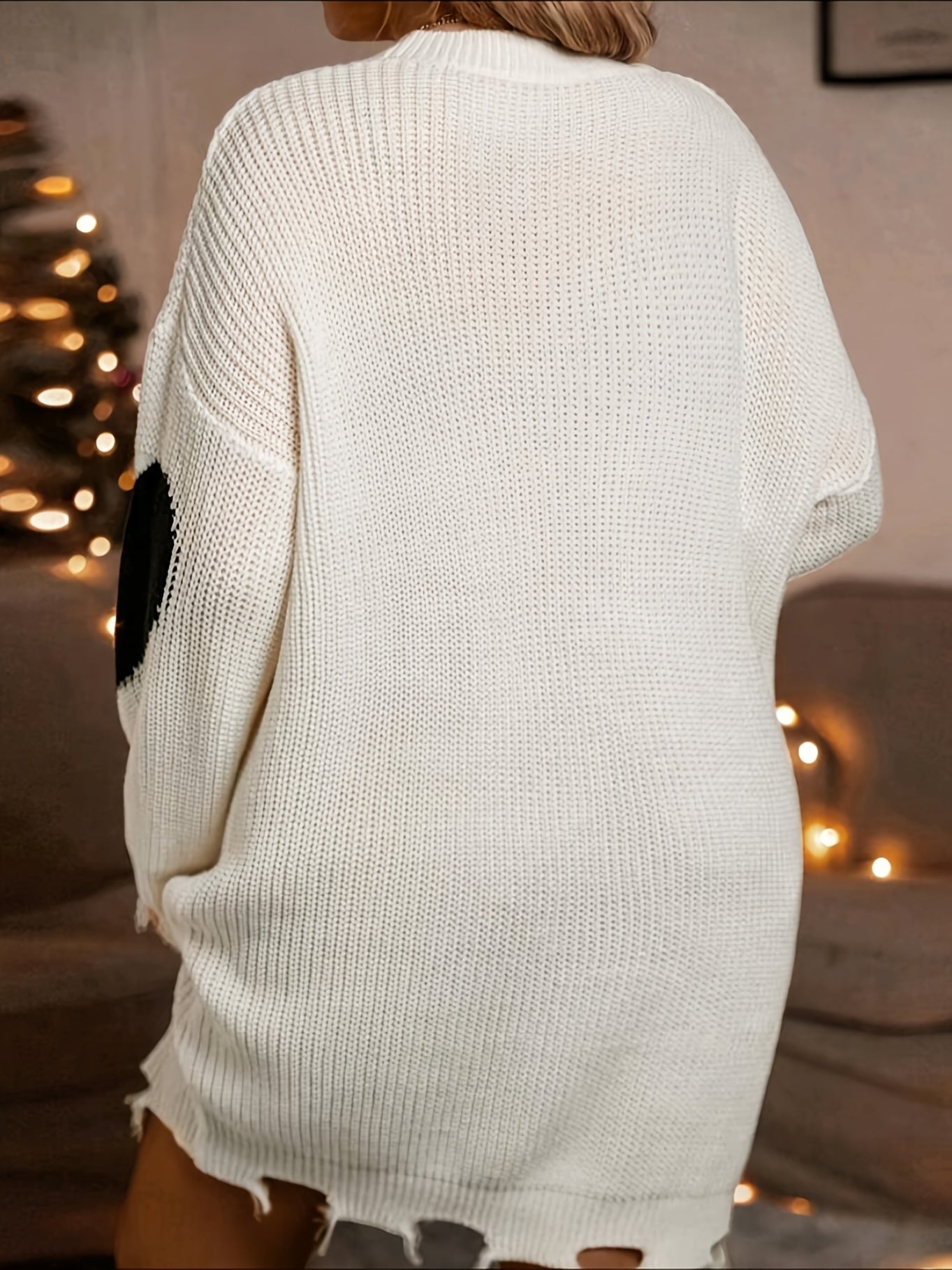 Plus Size - Plus Size - Plus Size, Women'S Elegant Sweaterdress - Longline A-Line skirt, Black Heart Accent, Plus Size Friendly, All-Season Casual & Formal Outfits - Valentine'S Day Party Everyday Chic Outfit, Versatile Wardr