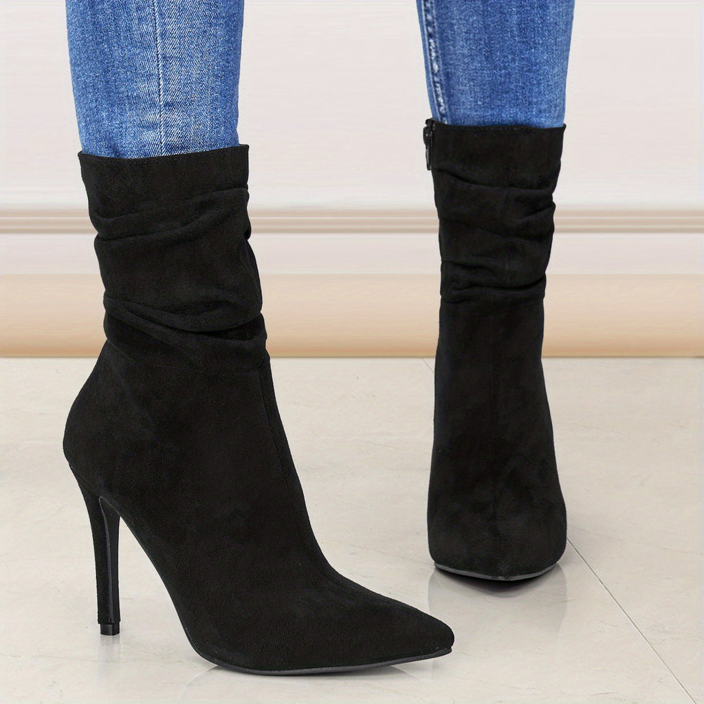Women's Long Leg Knee High Boots for Autumn and Winter 2025, New Style for Women with Pointed Toes, Fine Heels, and Wrinkled Middle Heels, Women Shoes