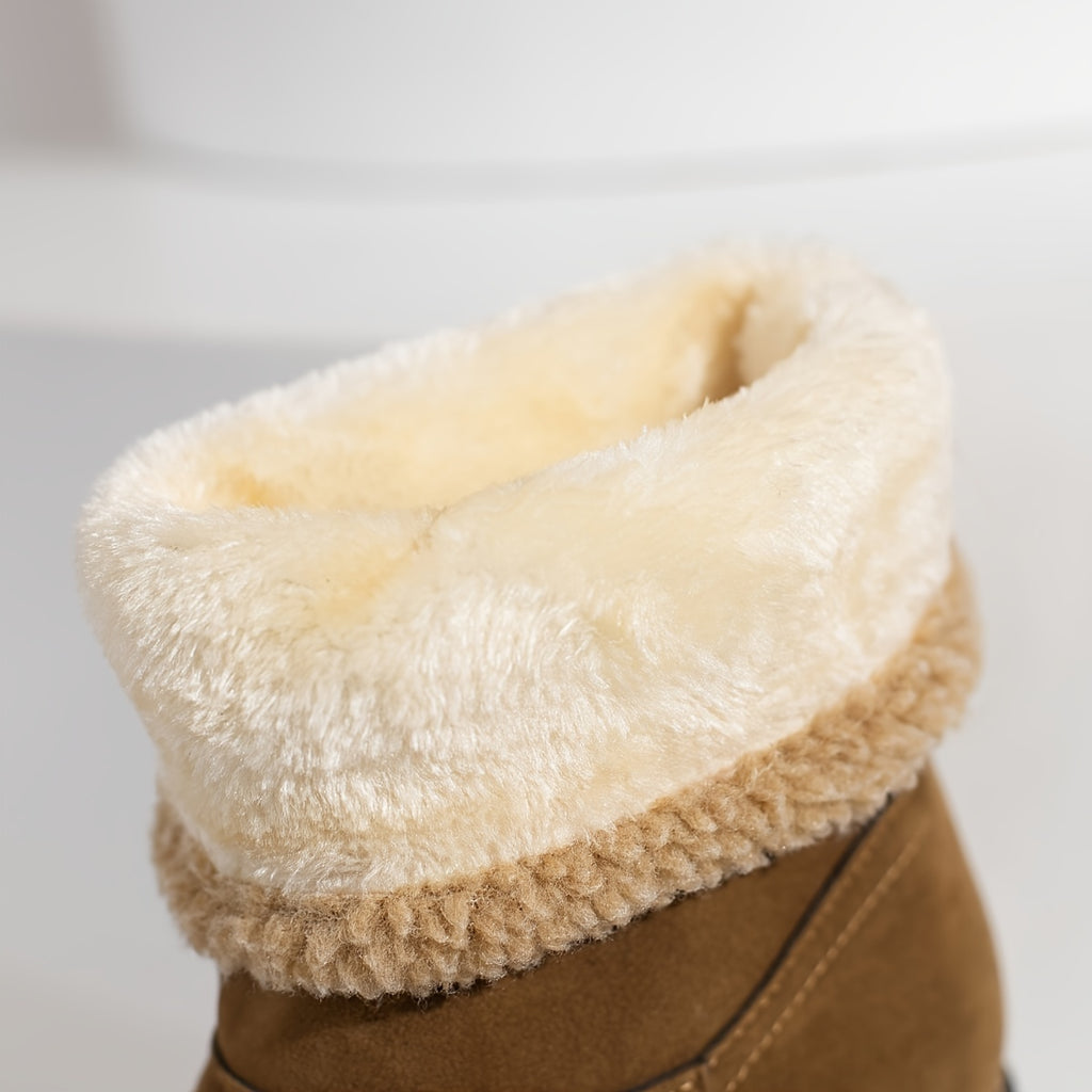 Women's Winter Snow Boots High Quality Anti-Slip Thick Insulated Fleece-Lined Slip-On with Plush Collar & Chunky Rubber Sole for Outdoor Cold Weather, Caramel Brown, Winter Boots