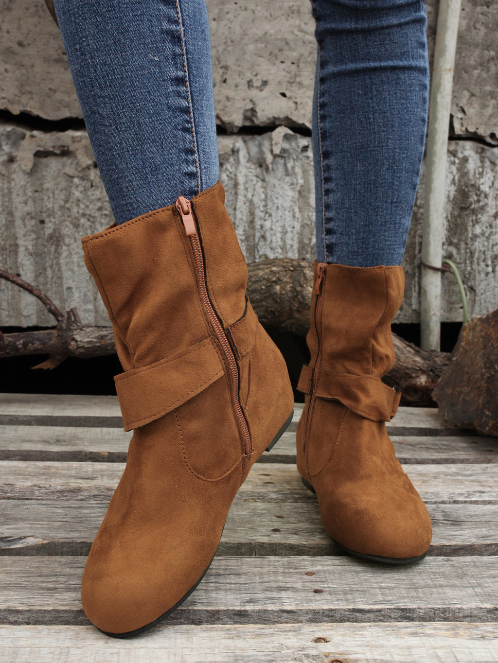 1.18inch Inner Height Increase Women's Short Boots with Flat Sole, Buckle Closure, Comfortable, Warm, and Lightweight, Women Shoes