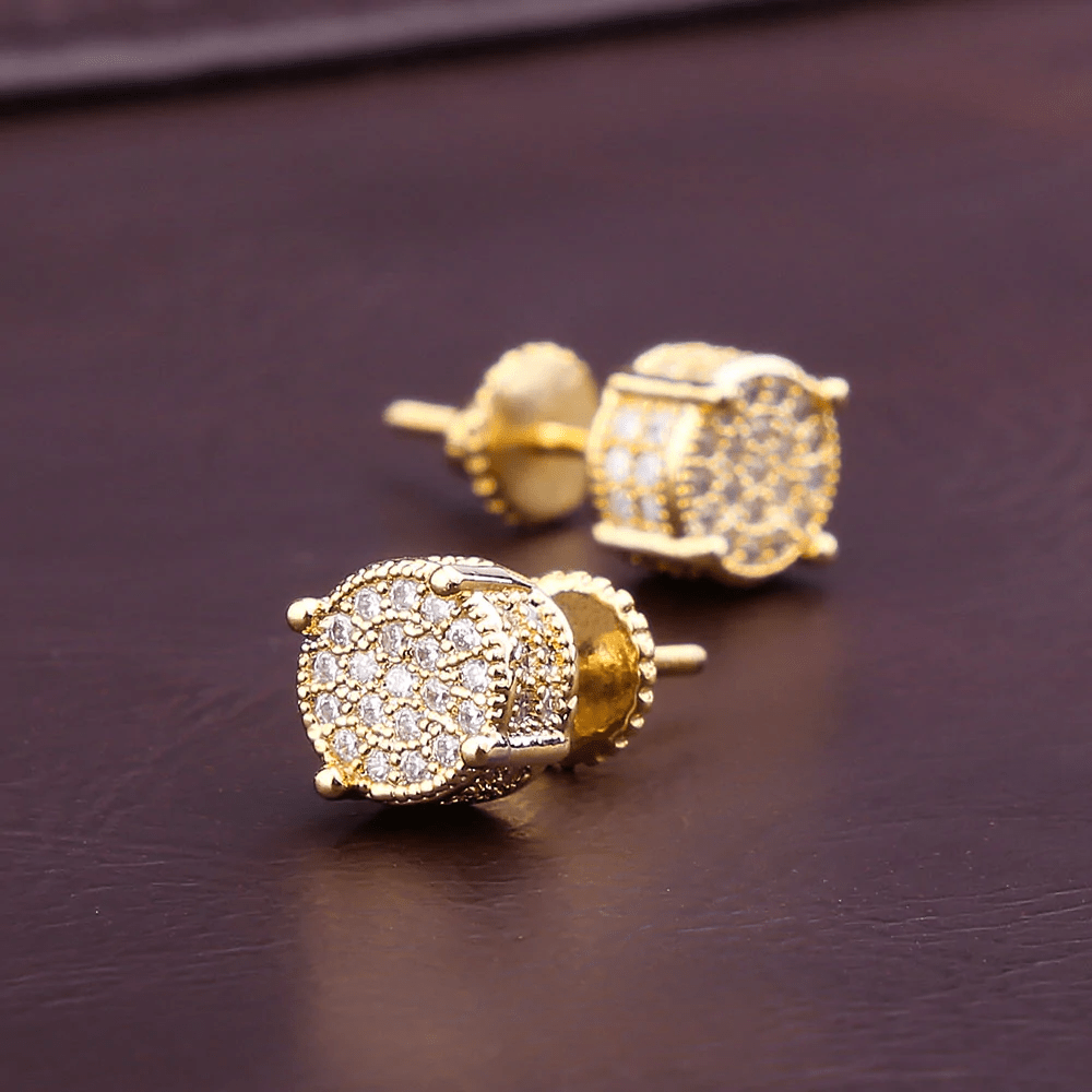 Set of 2 S925 Silvery Hip-Hop Men'S Earrings Featuring Synthetic Zirconia with Micro-Setting And Color Plating in a Round Design.