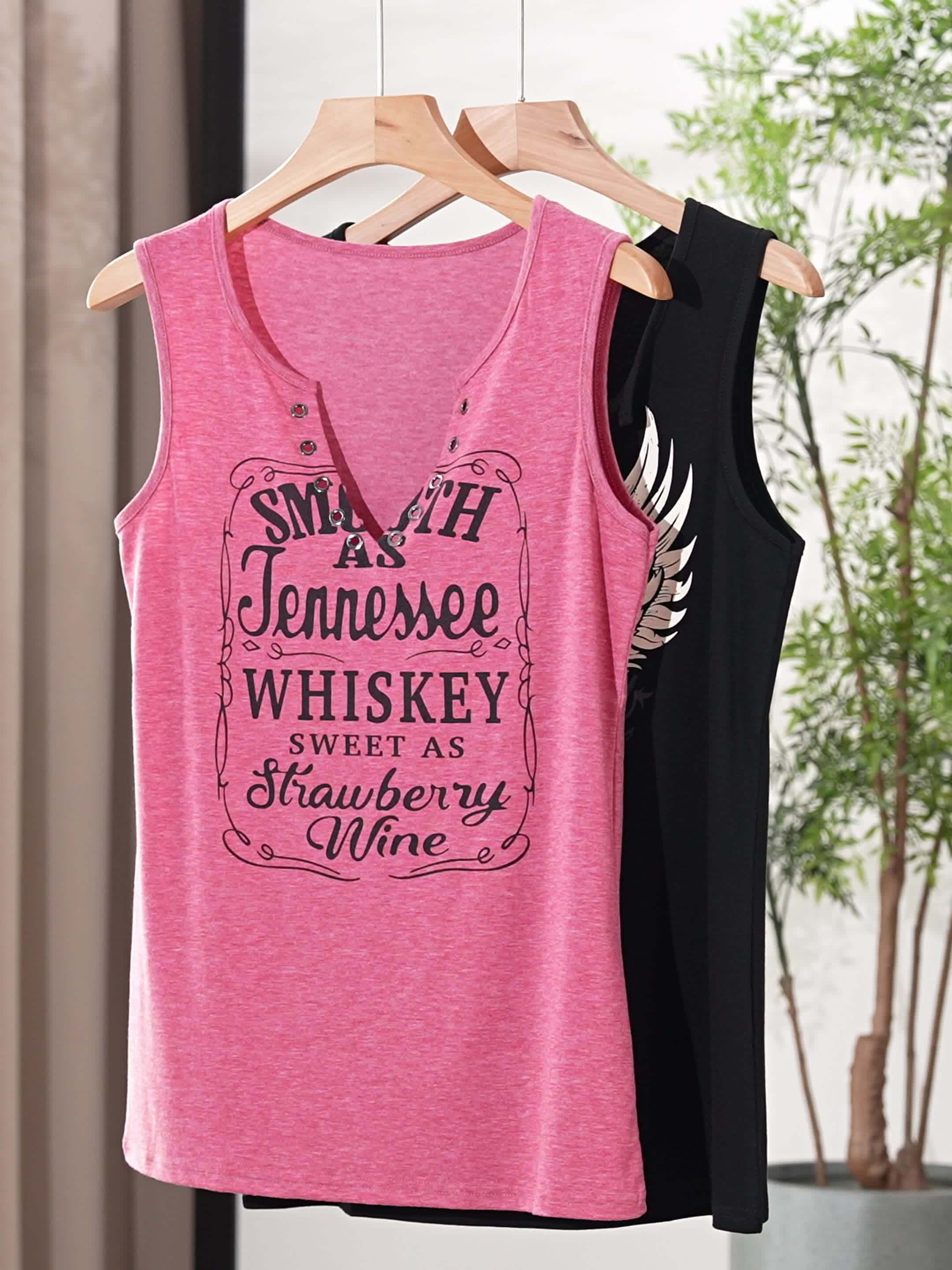 Women' Country Music V-Neck Sleeveless Tank Top - Wide Strap Casual Shirt Suitable for Concerts, Dance Halls & Casual Attire - Machine Washable - Lettering Top