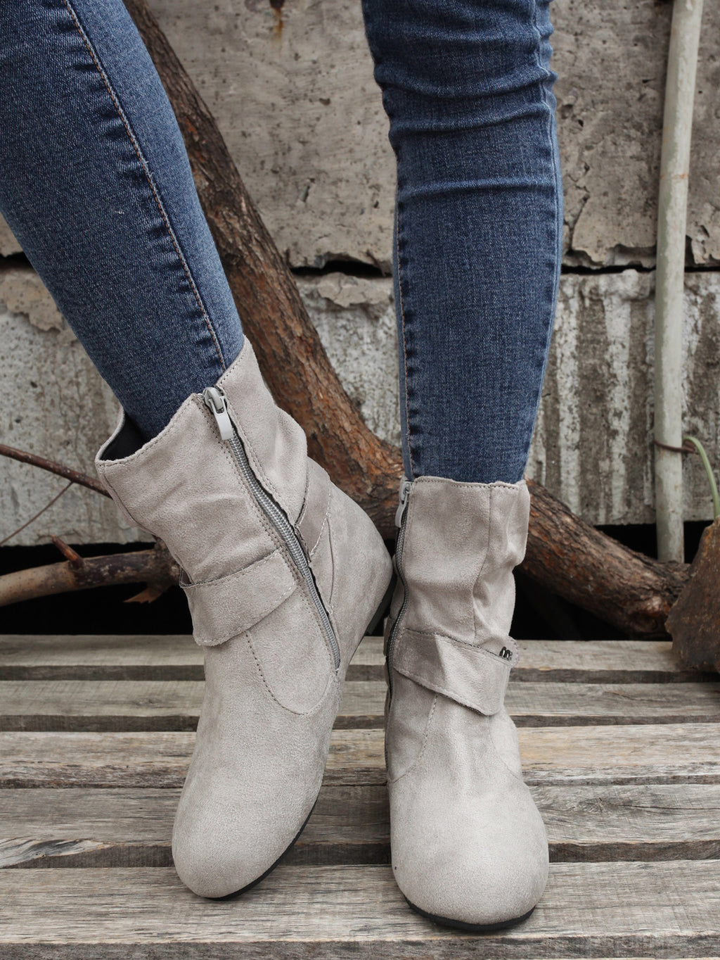 1.18inch Inner Height Increase Women's Short Boots with Flat Sole, Buckle Closure, Comfortable, Warm, and Lightweight, Women Shoes