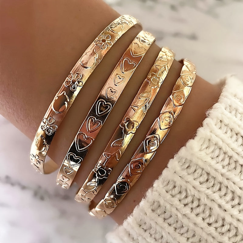 4pcs Fruit Flower Love Rhombus Bracelet Set - Unique Irregular Pattern, Hand Accessories for Stylish Wear