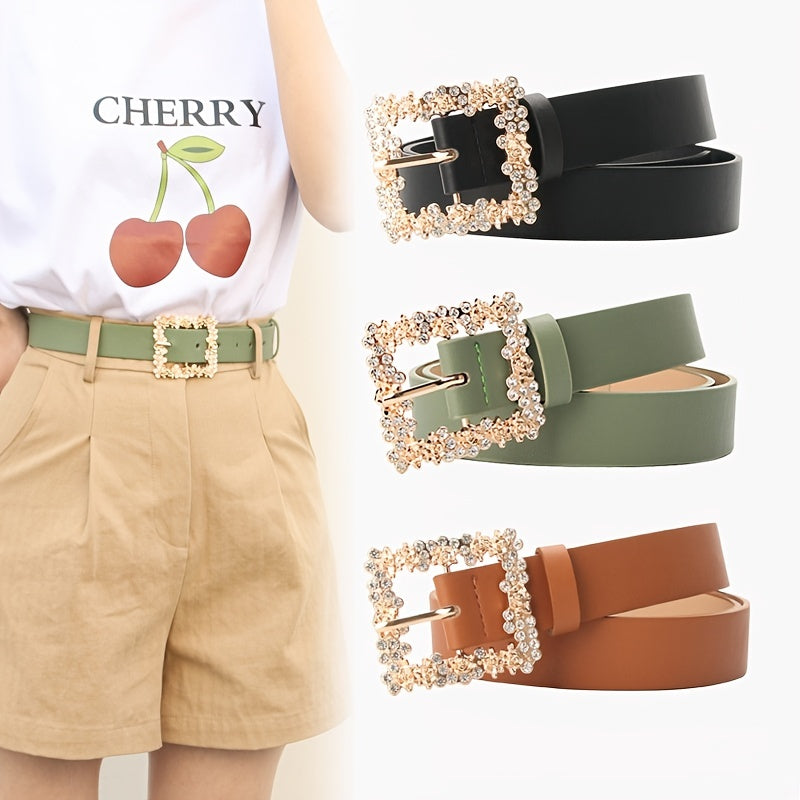 2023 Women'S Fashion Accessory, Elegant Alloy Rhinestone Pin Buckle Belt, Versatile Dress Decorative Accessory, Casual & Sporty Style, Hand Washable - Ideal for Weekend and Festive Occasions, Weekend Casual Wear|Elegant Acces