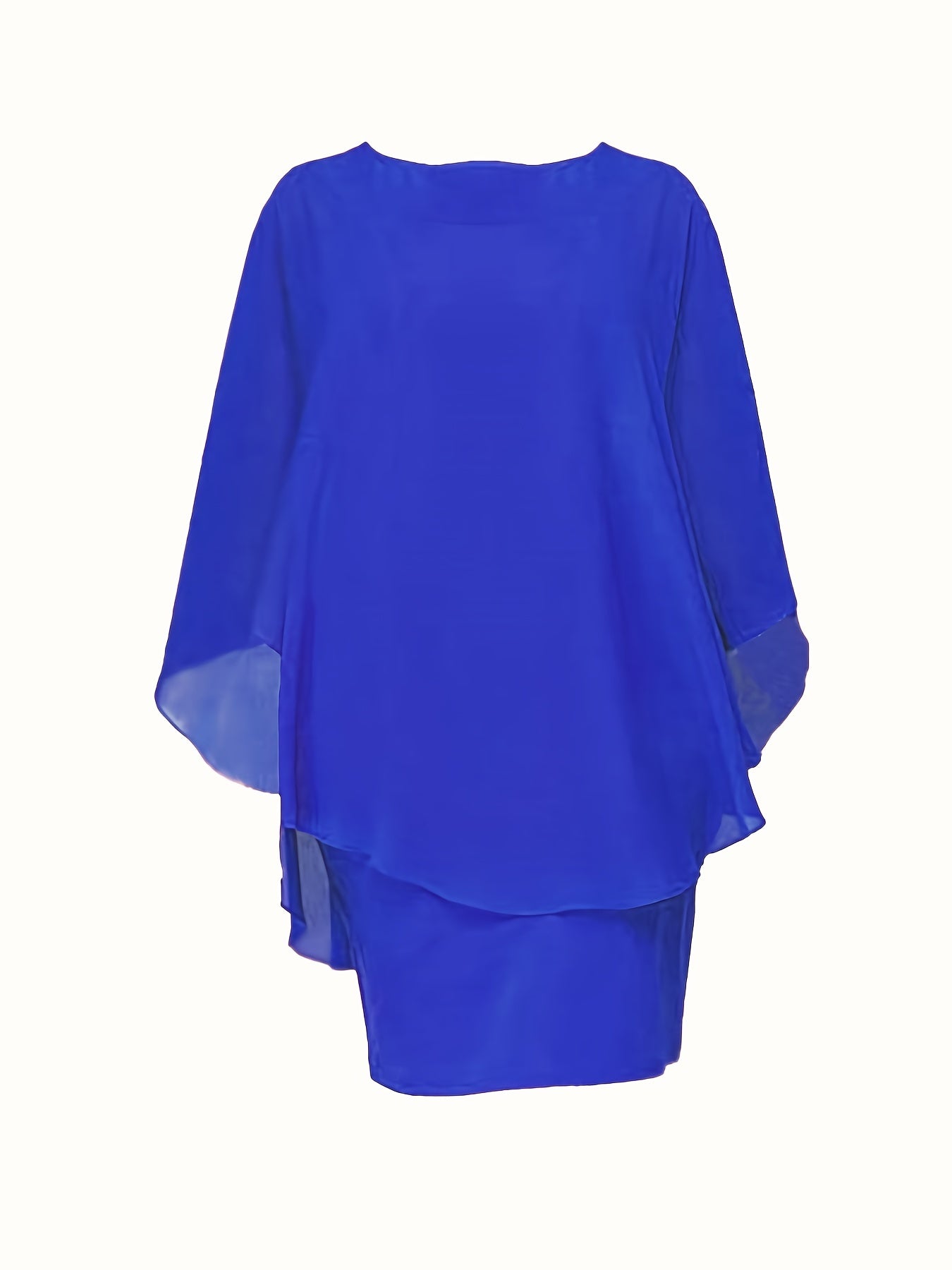 Plus Size, Plus Size Women's Classic Solid Color Cover-Up 2-in-1 Chiffon Dress