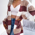Cozy Striped Colorblock V-neck Cardigan - Super-soft Knit, Loose Fit, Dropped Shoulder - Trendy Womens Winter Wear for Casual Chic