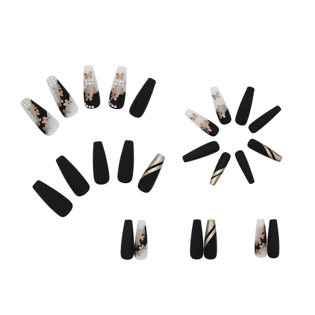 Lirches 24pcs Press-On Nails, Hot Golden Butterfly Fake Nails, Pre-made Matte Golden Glitter Wearable Nail Tips, Light Luxury Rhinestone Style, Instagram-Inspired Manicure Nail Stickers, Includes Jelly Glue + Nail File