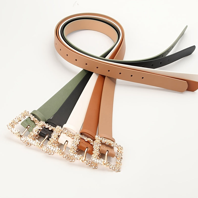 2023 Women'S Fashion Accessory, Elegant Alloy Rhinestone Pin Buckle Belt, Versatile Dress Decorative Accessory, Casual & Sporty Style, Hand Washable - Ideal for Weekend and Festive Occasions, Weekend Casual Wear|Elegant Acces