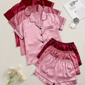 [Three Suits] Multicolor Variety of Short-sleeved Shorts Solid Color Imitation Y Satin PJ Set Women's Two-piece Suit