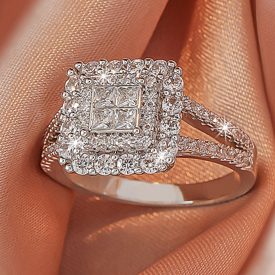 [Large Multi Row Rings] White Synthetic Zirconia Large Multi Row Rings | Stylish Couples Jewelry, Wedding Gifts, Holiday Accessories, Elegant Plated Luxury Statement Rings