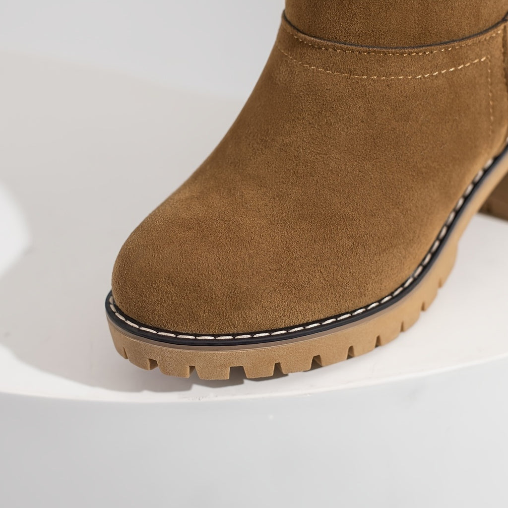 Women's Winter Snow Boots High Quality Anti-Slip Thick Insulated Fleece-Lined Slip-On with Plush Collar & Chunky Rubber Sole for Outdoor Cold Weather, Caramel Brown, Winter Boots