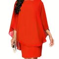 Plus Size, Plus Size Women's Classic Solid Color Cover-Up 2-in-1 Chiffon Dress