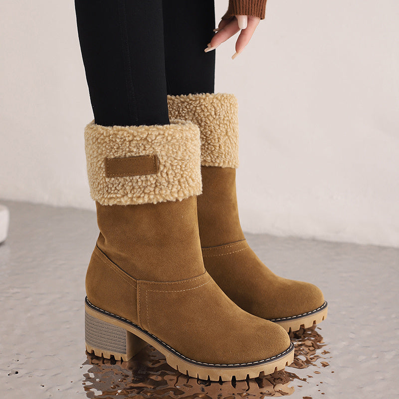 Women's Winter Snow Boots High Quality Anti-Slip Thick Insulated Fleece-Lined Slip-On with Plush Collar & Chunky Rubber Sole for Outdoor Cold Weather, Caramel Brown, Winter Boots