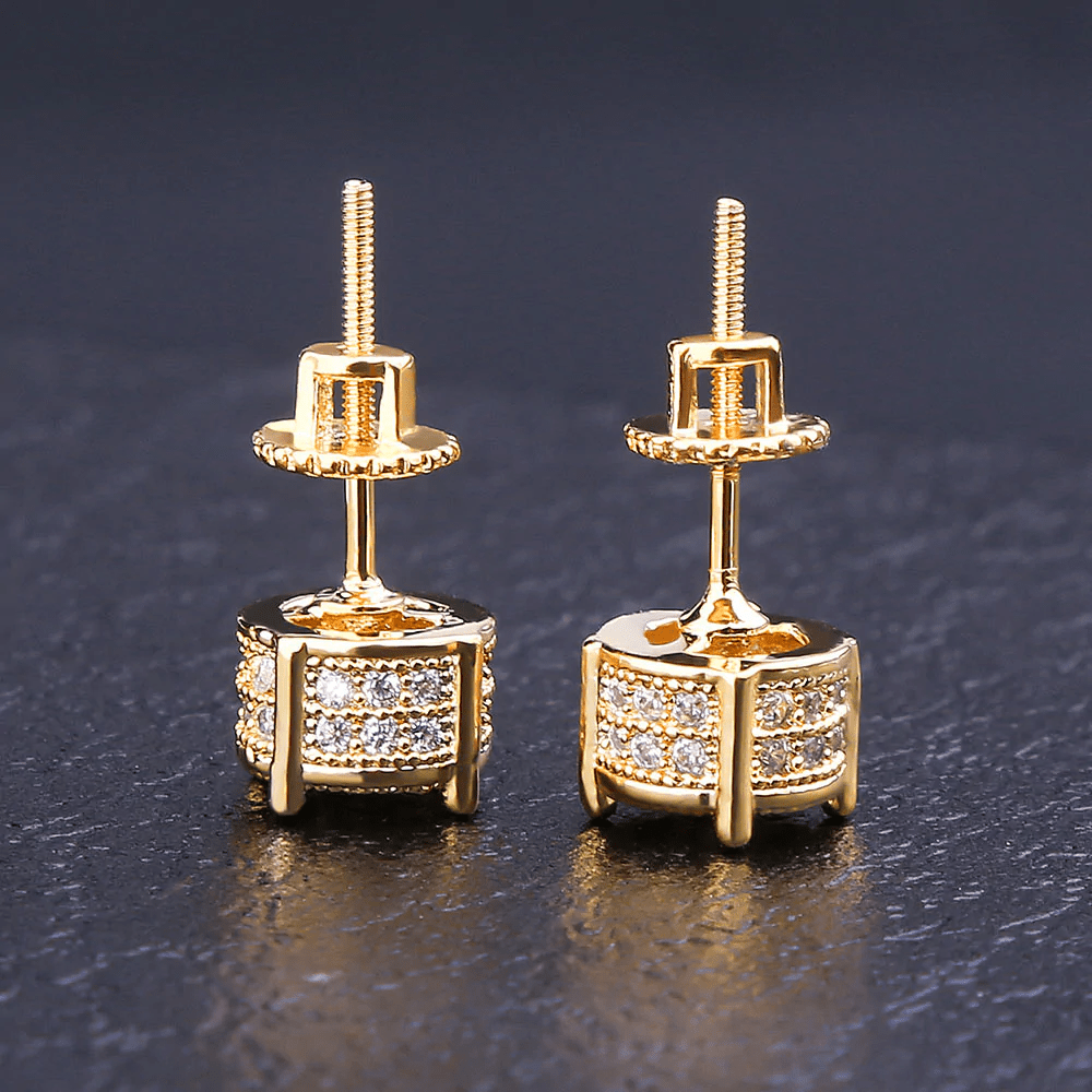 Set of 2 S925 Silvery Hip-Hop Men'S Earrings Featuring Synthetic Zirconia with Micro-Setting And Color Plating in a Round Design.