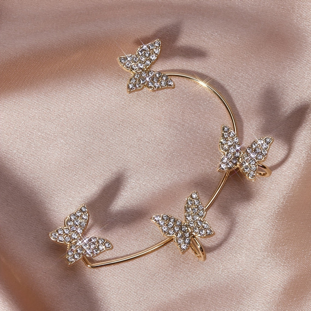[Luxury French-style Butterfly Earrings] French-style Golden Sparkling Butterfly Luxury Butterfly Earrings
