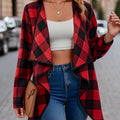 Women'S Cozy Khaki Plaid Trench Coat - Long Sleeve, Button-Up, Loose Fit, Warm Fall & Winter Outerwear with Black & White Checkered Pattern, Perfect for Casual or Stylish Outfits, Casual Winter Wear | Checkered Pattern Coat |