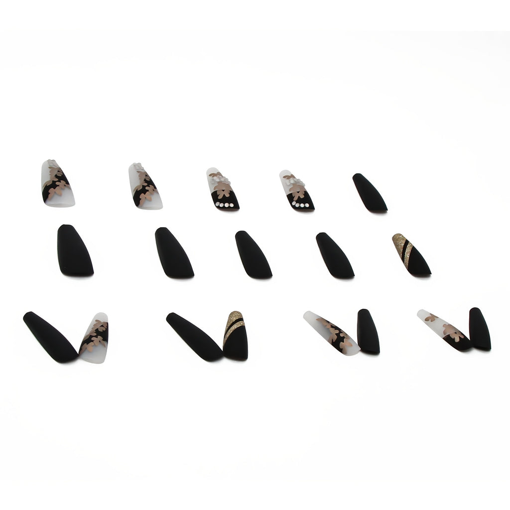Lirches 24pcs Press-On Nails, Hot Golden Butterfly Fake Nails, Pre-made Matte Golden Glitter Wearable Nail Tips, Light Luxury Rhinestone Style, Instagram-Inspired Manicure Nail Stickers, Includes Jelly Glue + Nail File