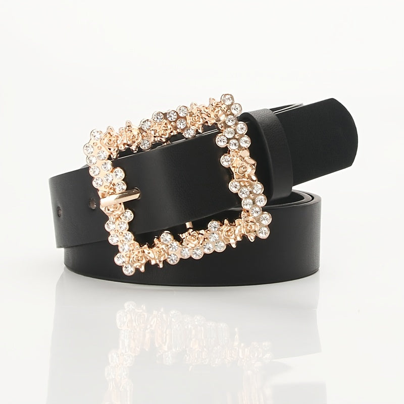 2023 Women'S Fashion Accessory, Elegant Alloy Rhinestone Pin Buckle Belt, Versatile Dress Decorative Accessory, Casual & Sporty Style, Hand Washable - Ideal for Weekend and Festive Occasions, Weekend Casual Wear|Elegant Acces