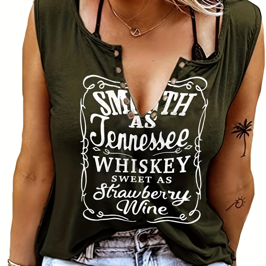 Women' Country Music V-Neck Sleeveless Tank Top - Wide Strap Casual Shirt Suitable for Concerts, Dance Halls & Casual Attire - Machine Washable - Lettering Top