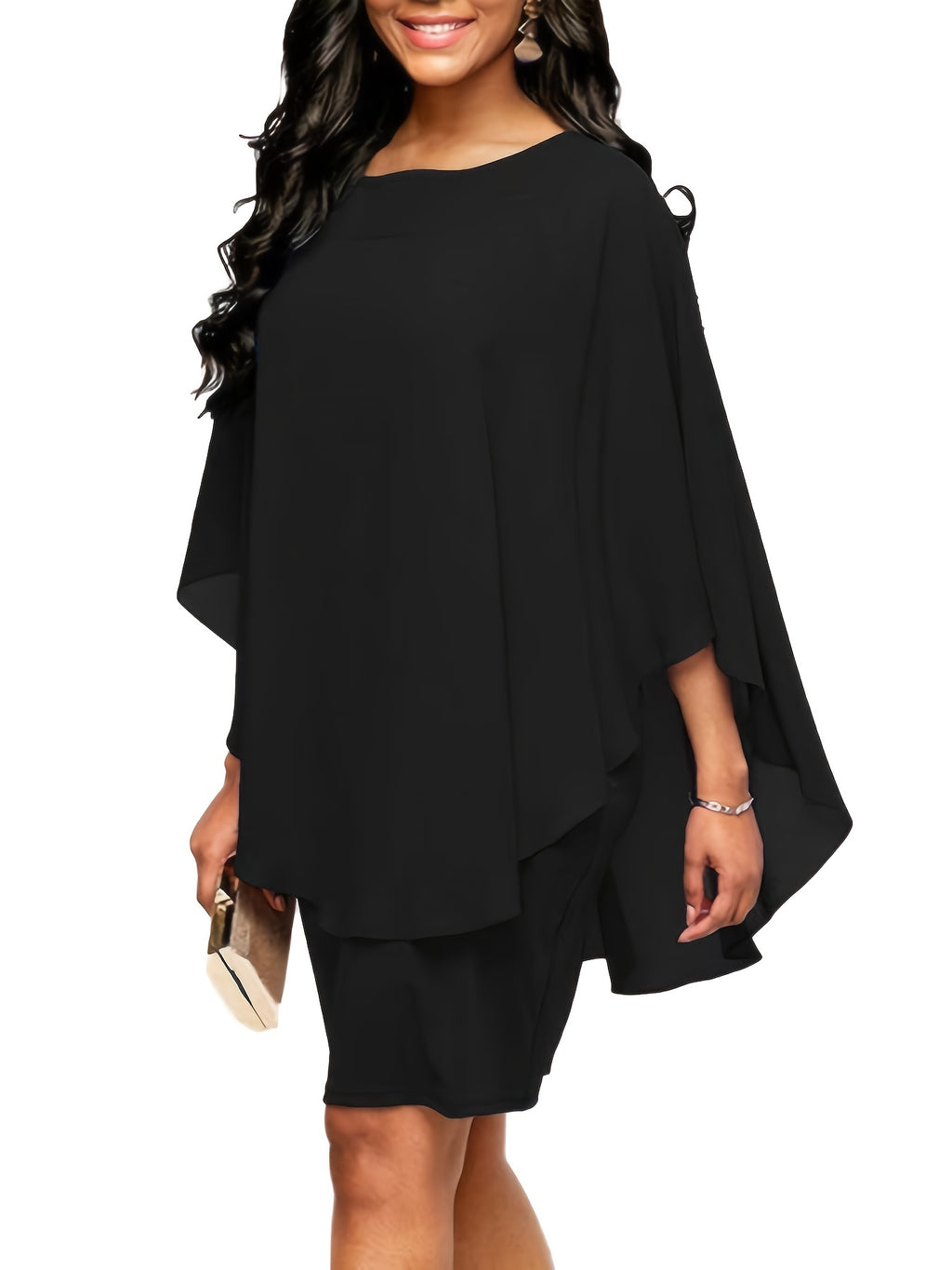 Plus Size, Plus Size Women's Classic Solid Color Cover-Up 2-in-1 Chiffon Dress