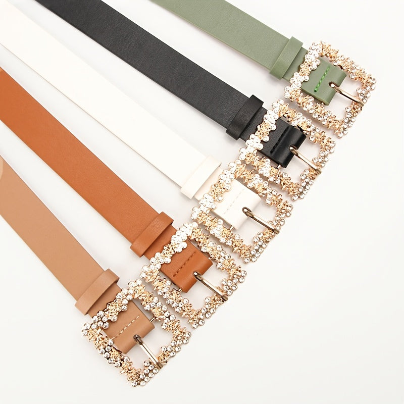 2023 Women'S Fashion Accessory, Elegant Alloy Rhinestone Pin Buckle Belt, Versatile Dress Decorative Accessory, Casual & Sporty Style, Hand Washable - Ideal for Weekend and Festive Occasions, Weekend Casual Wear|Elegant Acces
