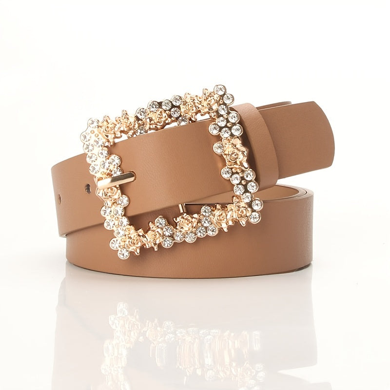 2023 Women'S Fashion Accessory, Elegant Alloy Rhinestone Pin Buckle Belt, Versatile Dress Decorative Accessory, Casual & Sporty Style, Hand Washable - Ideal for Weekend and Festive Occasions, Weekend Casual Wear|Elegant Acces