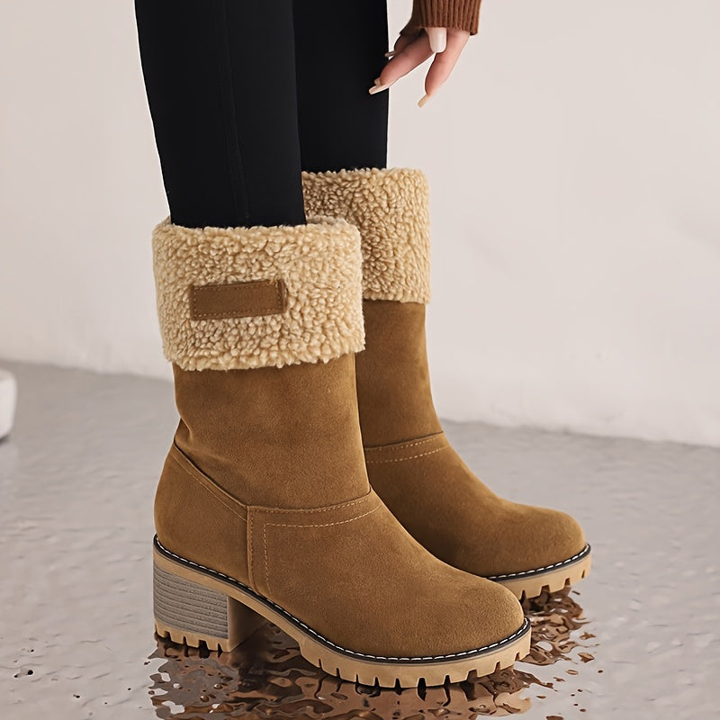 Women's Winter Snow Boots High Quality Anti-Slip Thick Insulated Fleece-Lined Slip-On with Plush Collar & Chunky Rubber Sole for Outdoor Cold Weather, Caramel Brown, Winter Boots