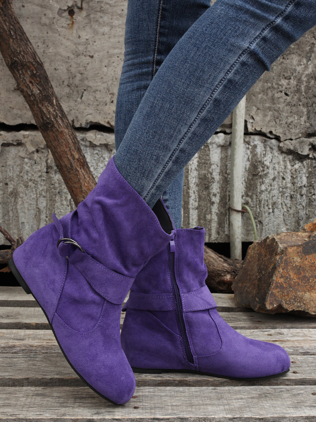 1.18inch Inner Height Increase Women's Short Boots with Flat Sole, Buckle Closure, Comfortable, Warm, and Lightweight, Women Shoes