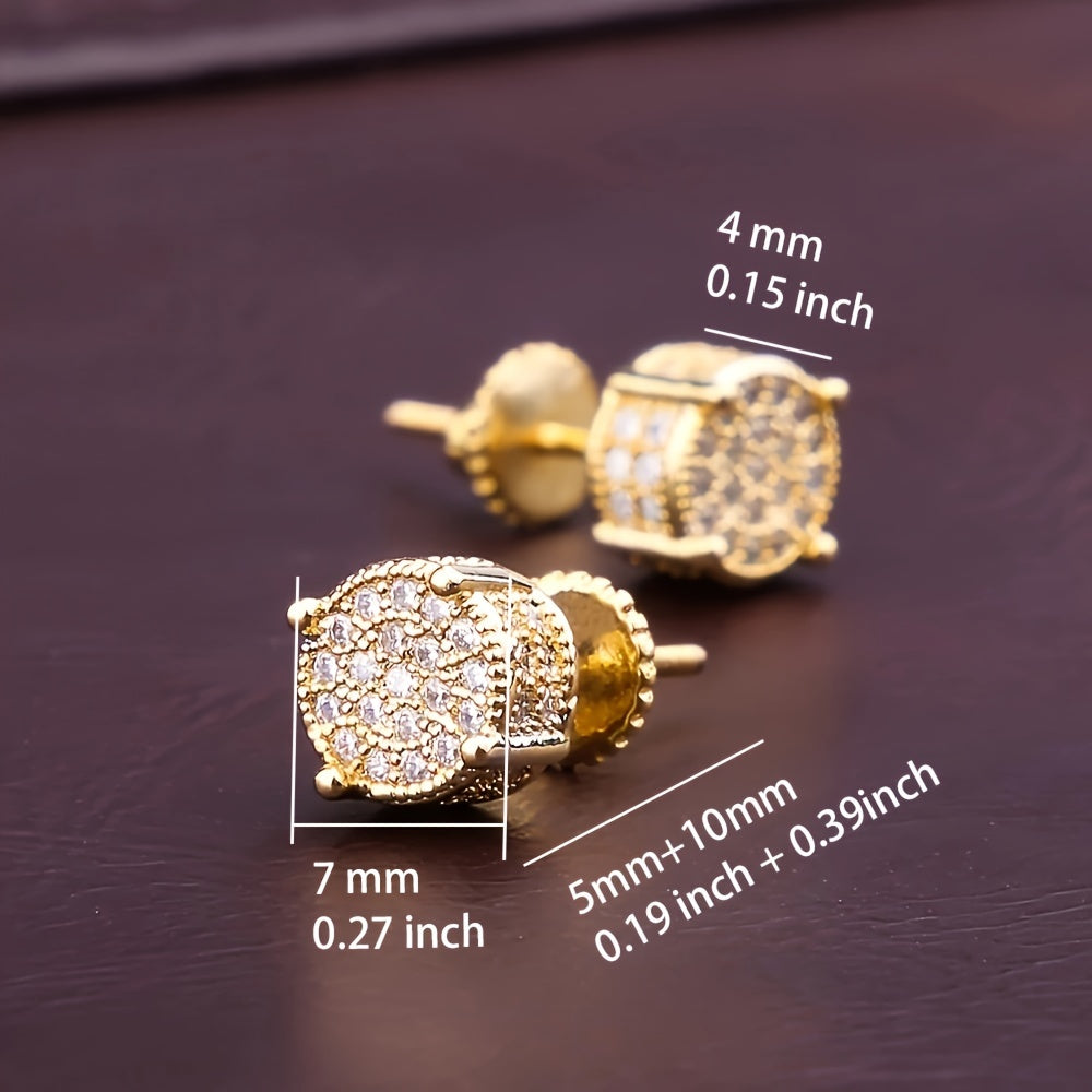 Set of 2 S925 Silvery Hip-Hop Men'S Earrings Featuring Synthetic Zirconia with Micro-Setting And Color Plating in a Round Design.