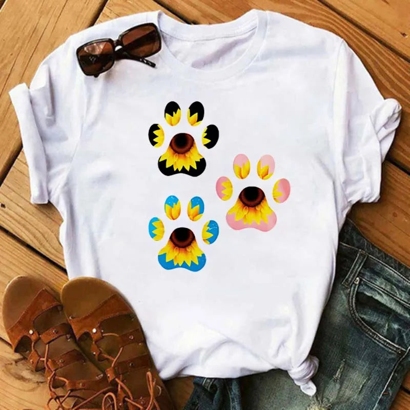 Sunflower Butterfly Print T Shirt Women Short Sleeve O Neck Loose Tshirt Fashion Women Tee Shirt Black Tops Camisetas Mujer