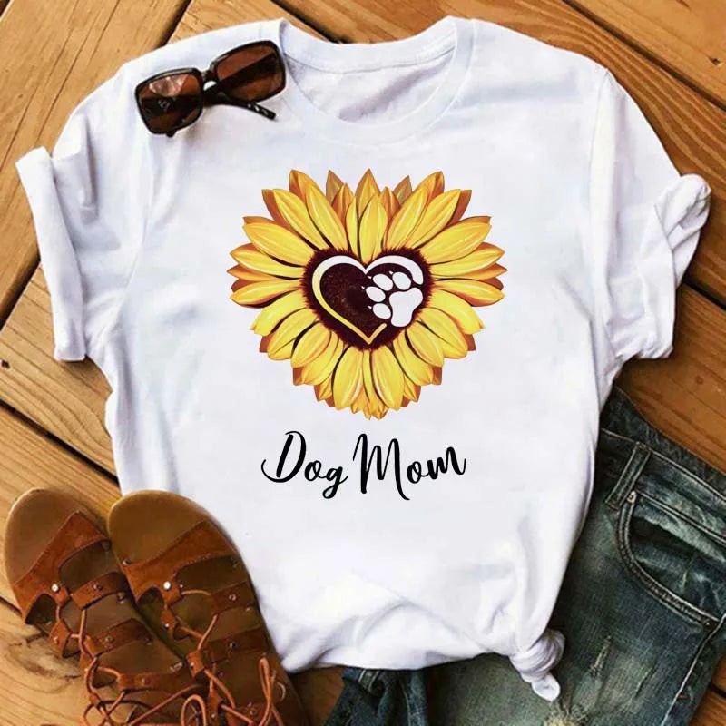 Sunflower Butterfly Print T Shirt Women Short Sleeve O Neck Loose Tshirt Fashion Women Tee Shirt Black Tops Camisetas Mujer