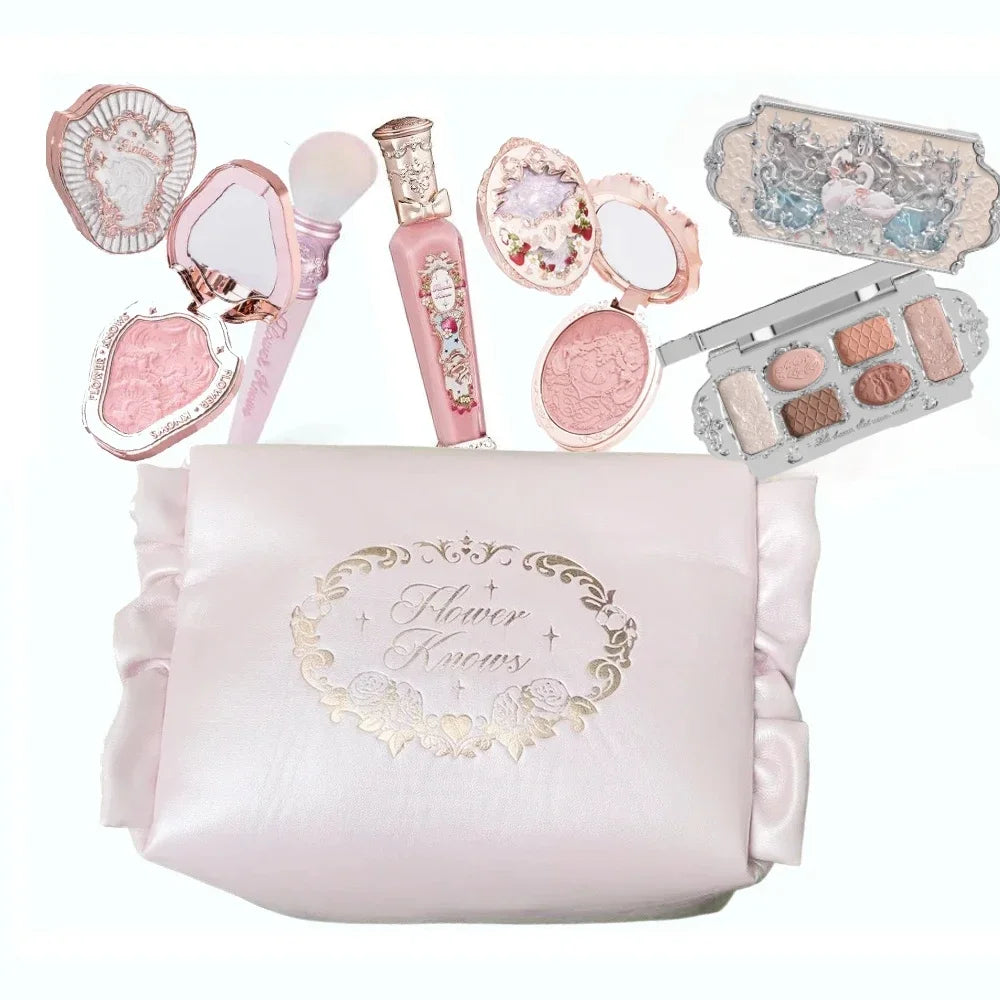 Makeup Set Flower Knows All in One GiftBox Glitter EyeShadow Palette Long Lasting Velvet Lip Cream Matte Blush with Cosmetic Bag