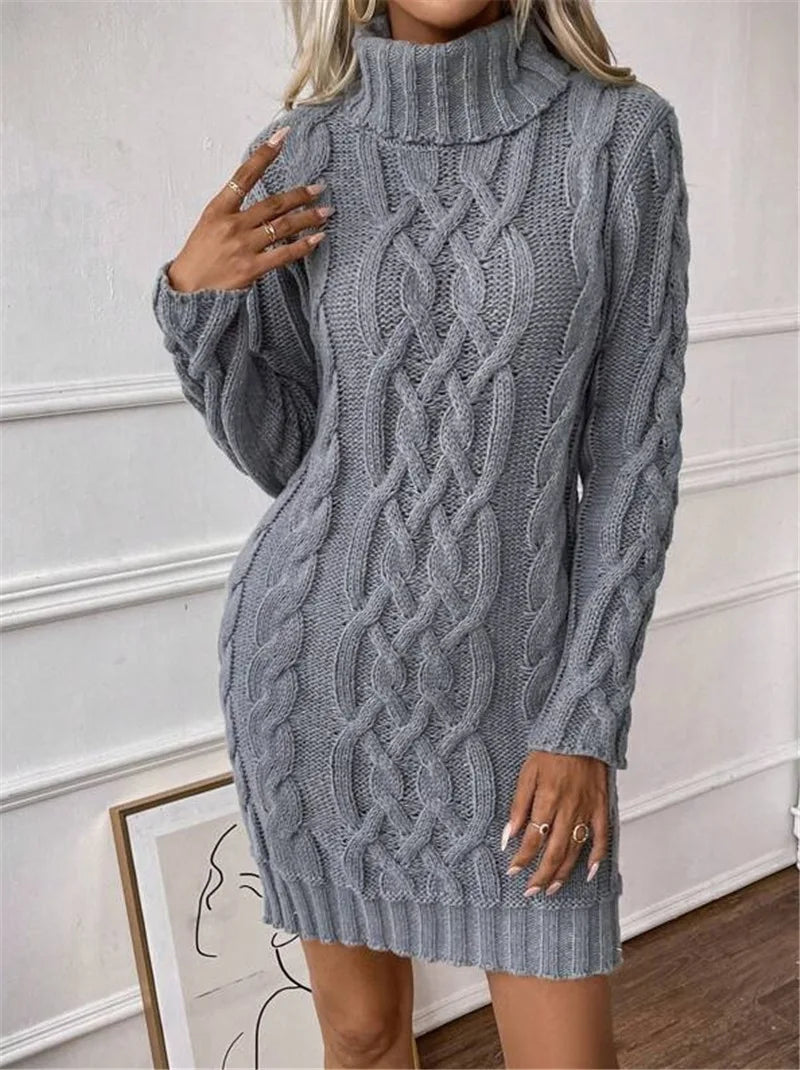 Winter Clothes Woman Pulls Femmes High Neck Vestidos Slim Fit Sweater Knitted Long Sleeve Dress All-match Simple Style Commuting