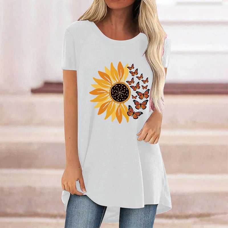 Summer Sunflower Floral 3D Print T-shirt Women Fashion Streetwear Casual O-Neck T Shirts Y2K Tops Tees Female Oversized Clothing