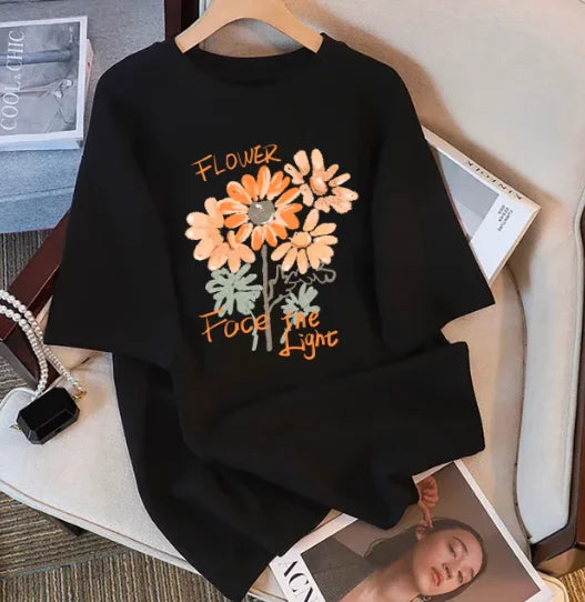 2026 Spring Summer Cute Sunflower Printed Women's Versatile Casual Short-Sleeved T-Shirt Cotton Streetwear Hot-selling