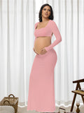 Maternity Sexy Bodycon Dresses Pregnant Photo Dress Square Neck Long Sleeve Wedding Party Pregnant Clothes